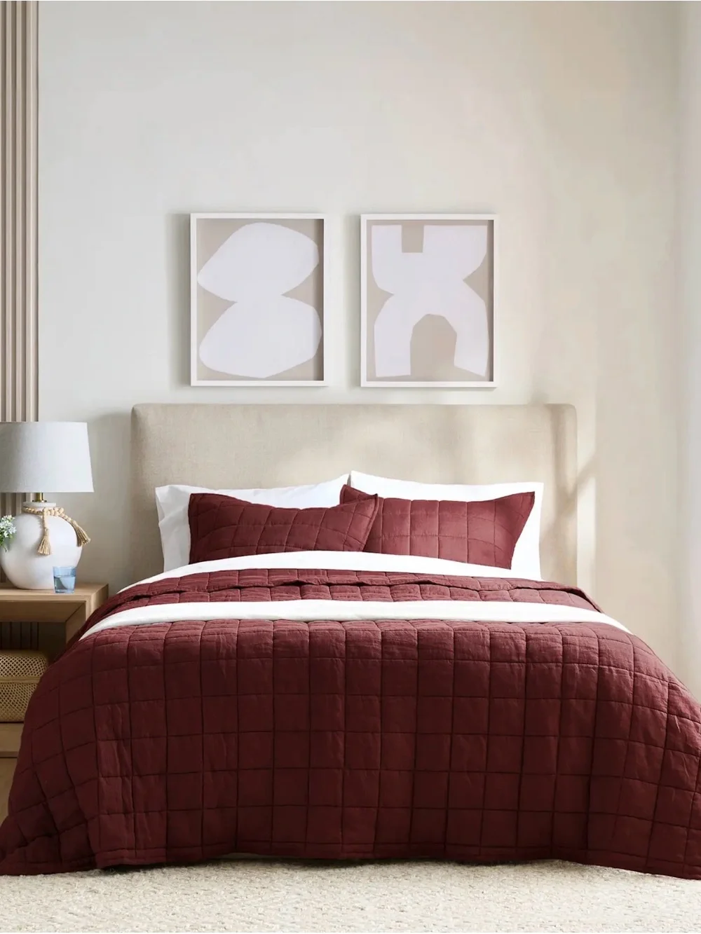 NWOT Quince European Linen Box Quilt in Burgundy King/Cal King - Retail $184